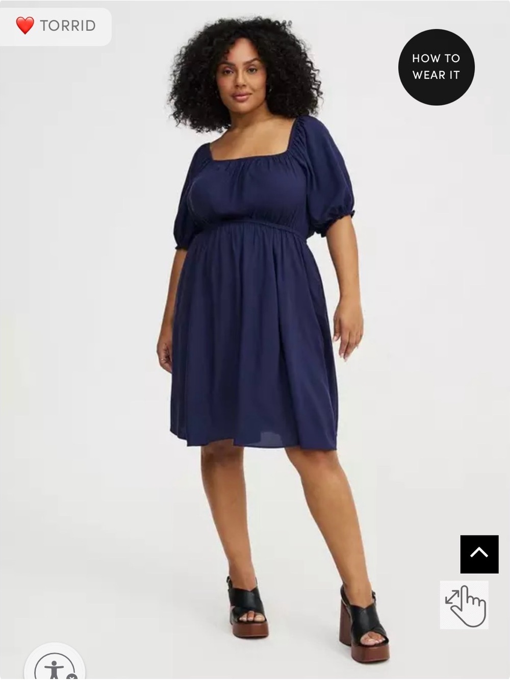 torrid Navy Square-Neck Puff-Sleeve Midi Dress